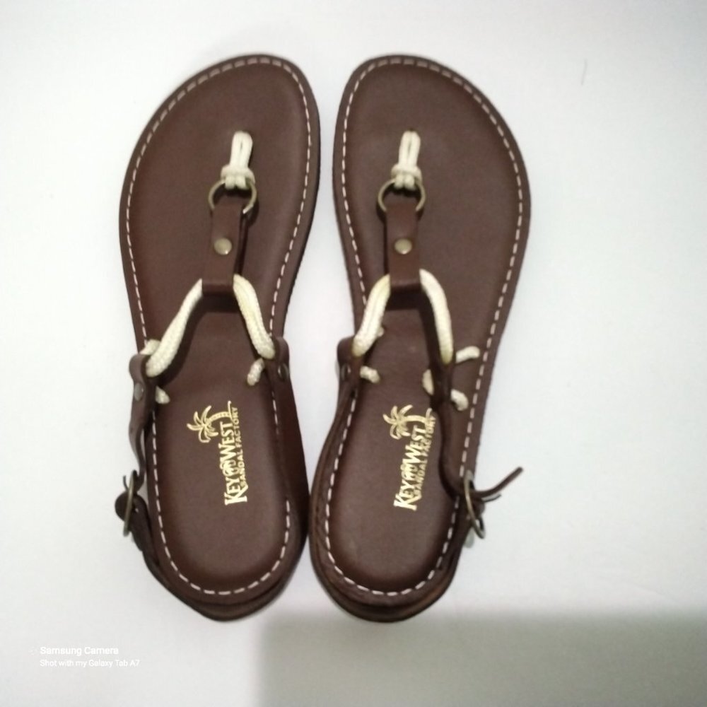 Cordones Key West Foam Footbed Brown Leather Upper Handsewn Sandals NIB Various